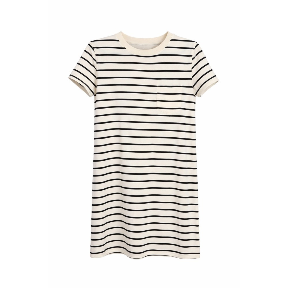 Thread & Supply Large Striped T Shirt Dress Black Ivory Coastal Casual Pocket